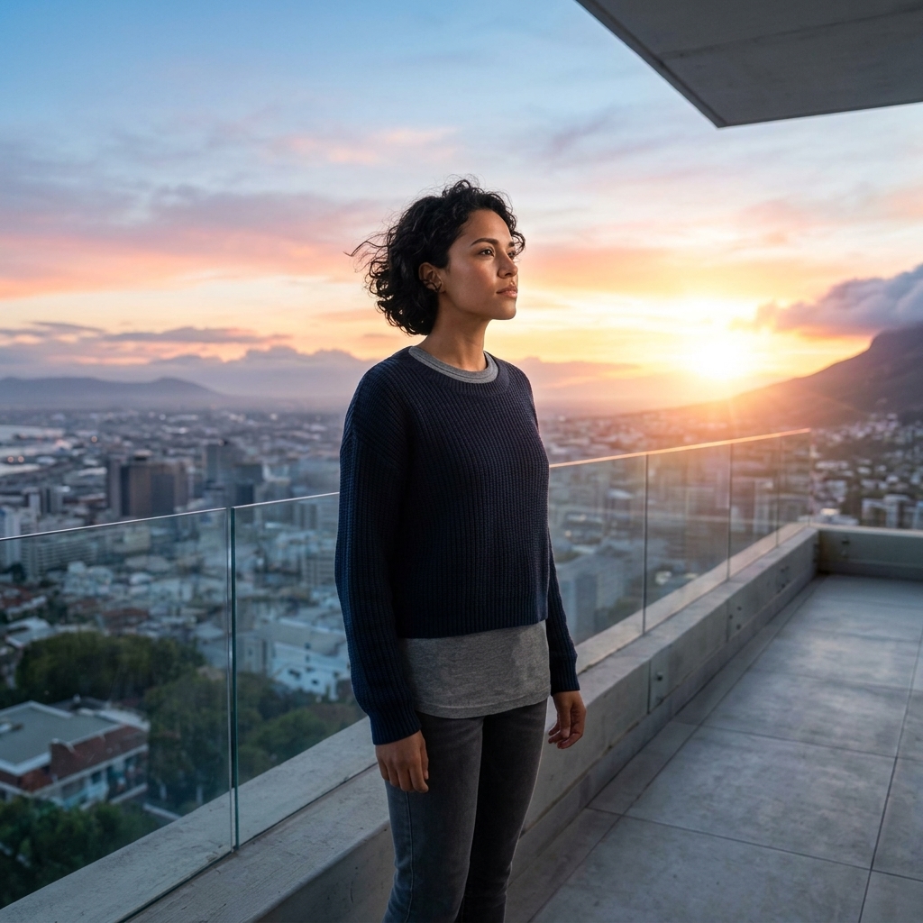 A woman gazing toward a bright horizon — coaching for your next move